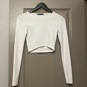 Zara white cropped long sleeve top